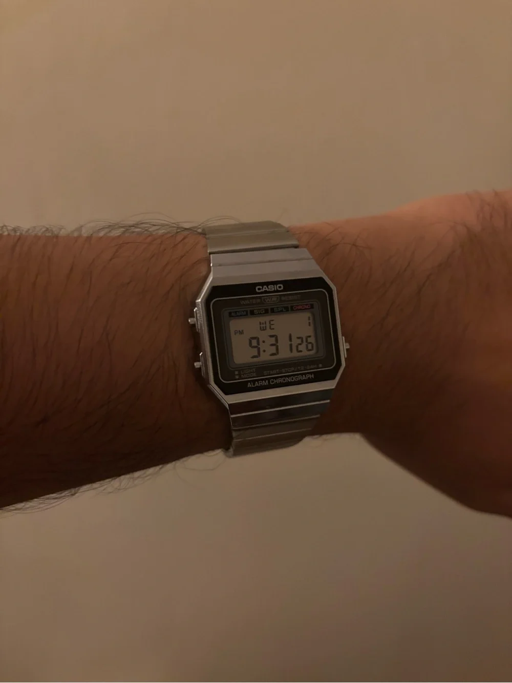 Casio Digital Alarm Chronograph Watch - Silver with leather strap